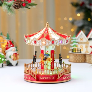 Luminous carousel music box with Christmas decor theme for holiday gifts and ornaments