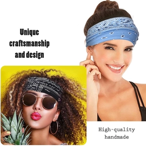 Blue and black paisley sports headbands for running fitness and moisture-wicking yoga use
