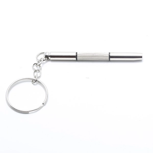 Portable silver metal screwdriver keychain with non-slip texture and key ring accessory