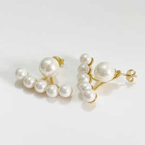 Fan Shaped Artificial Pearl Stud Earrings With 925 Sterling Silver Earring Post Gold Plated Elegant Minimalist Jewelry For Women
