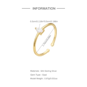 Detail view of gold S925 sterling silver opal ring with precise size measurements