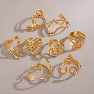 Irregular hollow line gold stainless steel rings with abstract wavy flow designs