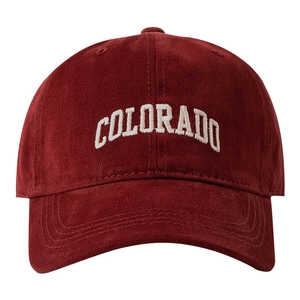 Burgundy cotton baseball cap with white Colorado embroidery for men and women
