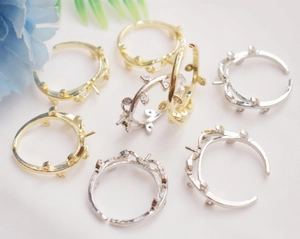 14K gold plated C-shape leaf ring base for DIY pearl mounting in gold and silver