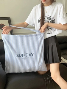 Blue and white striped canvas tote bag with Sunday Summer Night print for women