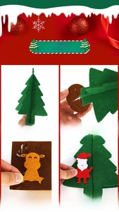 Fasi di montaggio dell'albero di Natale in feltro con base e decorazione di ornamenti DIY