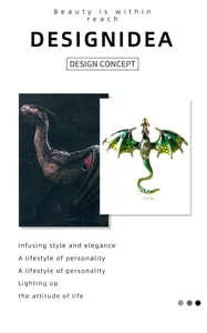 Macro detail of a green enamel flying dragon brooch with colorful rhinestones in gold finish