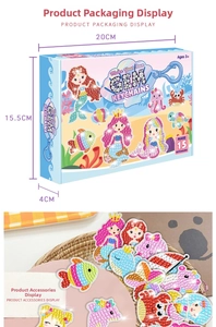 Kids DIY diamond painting keychain set with mermaid and sea life motifs in 15 pieces