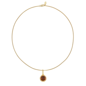 Vintage gold beaded tiger eye necklace with a round crystal pendant and fine chain