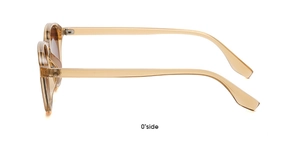 Side view of amber sunglasses showing streamlined temples and frame thickness on white background