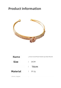 Double-layered gold flower bangle with zircon inlay, 16cm circumference and 10.1g weight