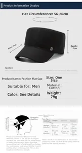 Size chart for men's flat top sun hat showing 56-60cm head circumference and measurements