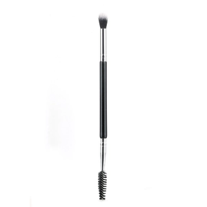 Dual-ended eyeshadow blender and eyelash spoolie brush with black wooden handle