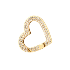 Close-up of gold-plated heart spring clasp with cubic zirconia pavé for jewelry making