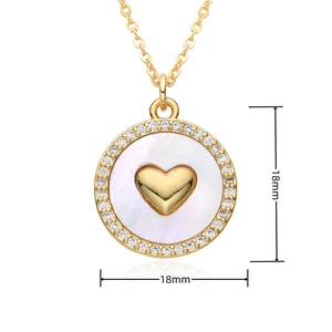 Detail shot of 18mm heart pendant with white mother of pearl and cubic zirconia