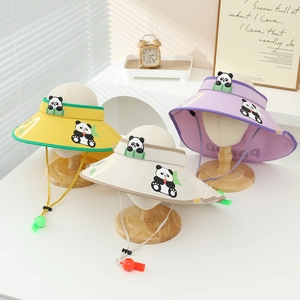Kids wide brim sun visor hat with cute panda ears and colorful whistles for summer travel