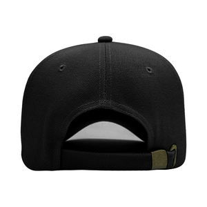 Classic black baseball cap with adjustable bronze metal buckle and premium canvas texture