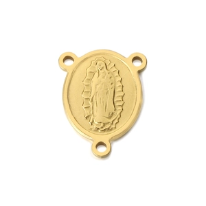 Oval gold stainless steel Virgin Mary pendant with three link rings for DIY jewelry