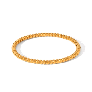 Detailed close-up of 18K gold-plated stainless steel beaded bracelet with polished finish