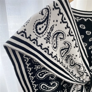 Knitted shawl wrap with black and white paisley pattern for women casual shoulder styling