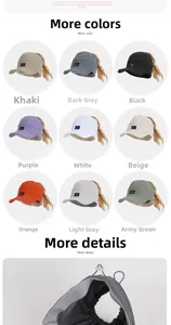 Detailed catalog of nine color options for sun visor hats with pony-tail hole and drawcord