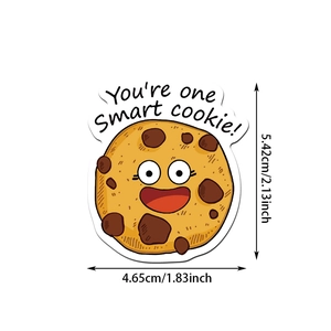 Detailed view of cookie sticker size 5.42x4.65cm with You're one smart cookie text