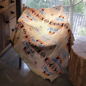 Bohemian Ethnic Geometric Woven Blanket Throw With Tassels Southwestern Style Reversible For Sofa Bed Camping Picnic