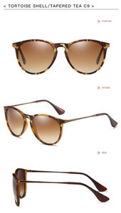 Detailed views of tortoise shell round sunglasses with gradient brown lenses in C9 colorway
