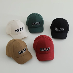 Kids BAAF letter embroidery baseball caps in five assorted colors with curved brim