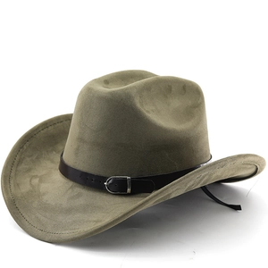 Western Cowboyhut Wildleder Imitat Filz Breite Krempe Retro Stil Mit Lederband Metallschnalle Für Outdoor Reise Party