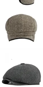 Détails de casquettes gavroche en laine à chevrons marron et gris avec rabats