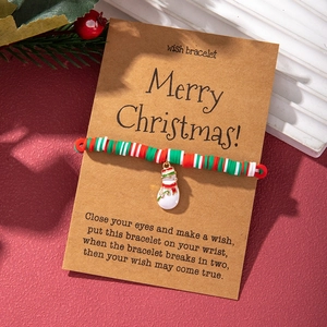 Christmas snowman clay bead bracelet with wish card and festive holiday pine branch decor