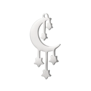 Stainless steel moon and stars tassel pendant with high-polish finish for DIY jewelry