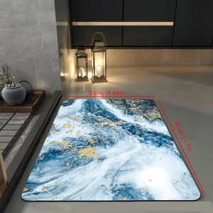 Tappetino da bagno in diatomite effetto marmo blu e oro 50x80cm per l'arredamento
