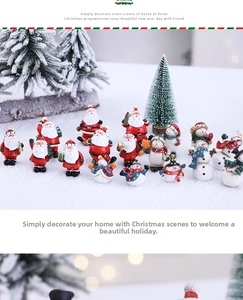 Detailed view of Christmas resin figurines set featuring snowmen and Santa Claus miniatures