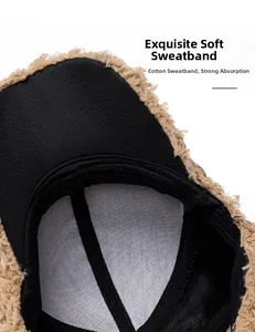 Detail of soft cotton sweatband inside the plush khaki baseball cap for sweat absorption