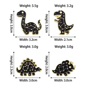 Lot de pin's dinosaures de dessin animé avec badges d'animaux constellation noir et or