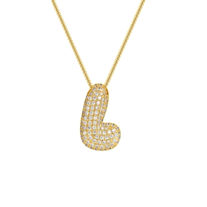 Detailed close-up of 18K gold plated letter B pendant with micro-pave cubic zirconia stones