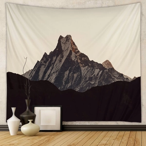 Detailed mountain scenery tapestry hanging on a wall for bohemian room decoration