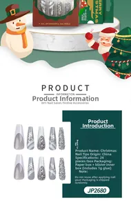 Détails faux ongles de Noël avec motifs flocons, paillettes et strass brillants