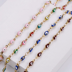 Classic Turkish Evil Eye bracelets in vibrant colorful enamel with gold-tone metal chain