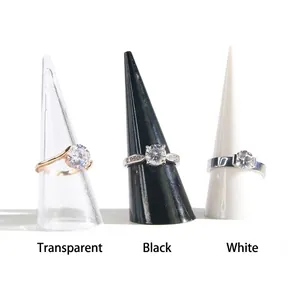 Three-piece ring display set with rose gold and silver cubic zirconia engagement rings