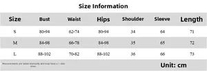 Detailed size chart for printed backless slim jumpsuit including bust and hip measurements