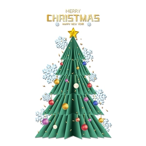 3D festive Christmas tree window sticker with colorful ornaments and golden star
