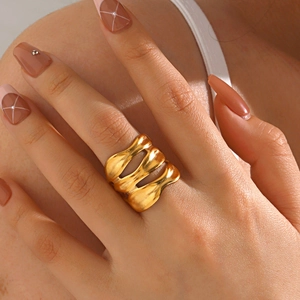 Irregular Wave Multi Layer Ring Stainless Steel Minimalist Hip Hop Retro Geometric Wide Band Jewelry For Women