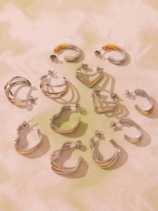 Detailed collection of multi-layered geometric stainless steel earrings in gold and silver