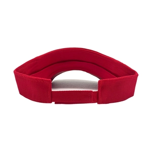 Detail view of the red sun visor hat showing textured fabric and adjustable strap