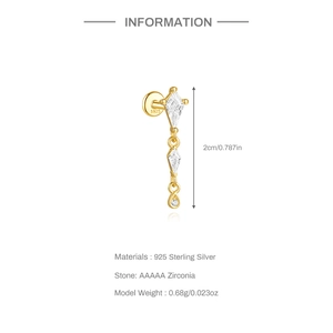 Détails macro de boucles d'oreilles cerf-volant en argent S925 avec zircons