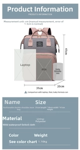 Detailed size specifications for 900D waterproof oxford diaper bag with 31x20x41cm dimensions