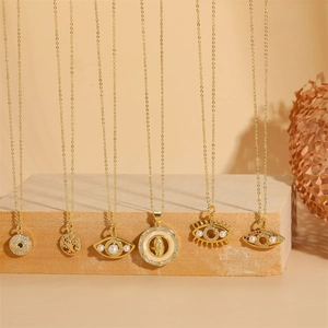 Evil Eye Tree Of Life Virgin Mary Pendant Necklace 14K Gold Plated Copper Zircon Shell Artificial Pearl Bohemian Jewelry For Women
